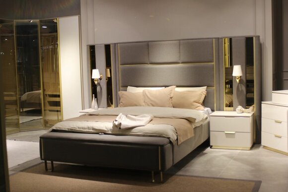 Bed 2x bedside tables 3pcs. bedroom double bed design furniture wood new set