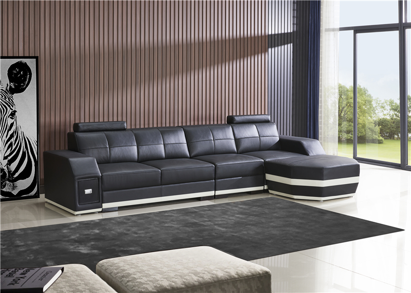Leather sofa living room corner set design modern L-shape corner sofa