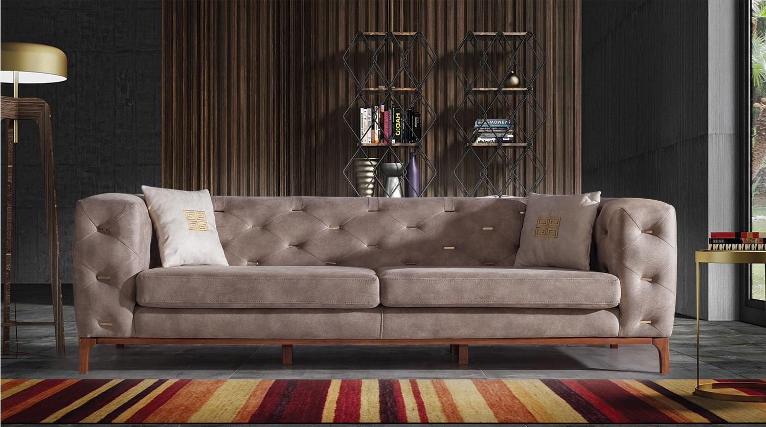 Sofa Couch 3 Seat Cushion Living Room Couches Designer Furniture Taupe Luxury