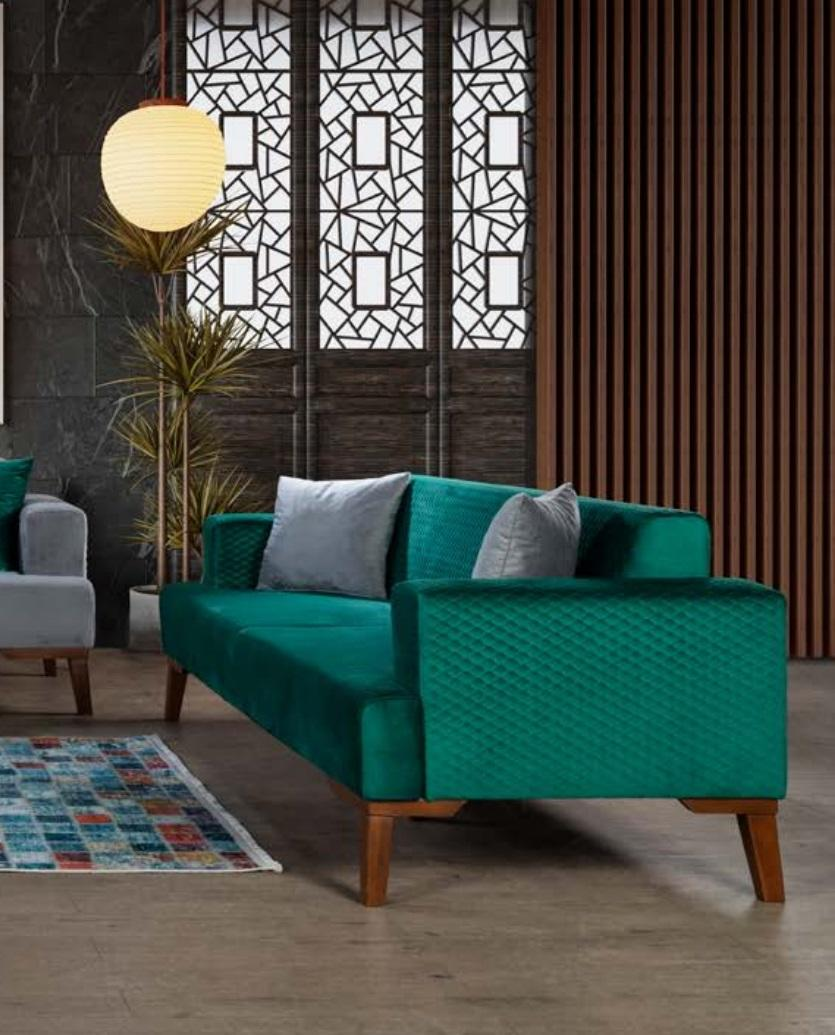 Elegant Turquoise Couch Three-Seater Sofa Living Room Velvet