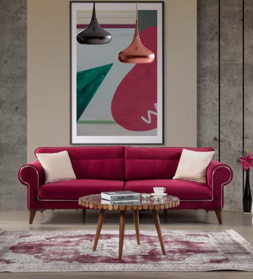 Luxury Red Sofa 3 Seat Modern Textile Couch Upholstery Furniture