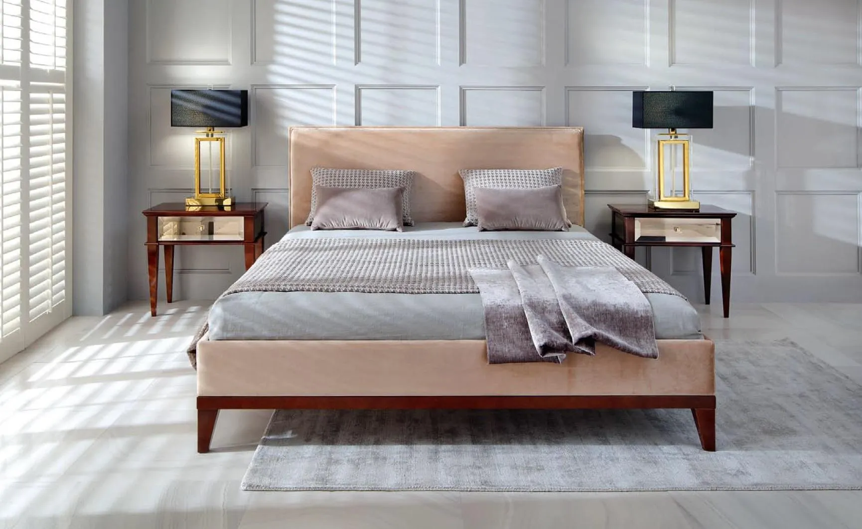 Brown-beige bedroom bed wood double bed new