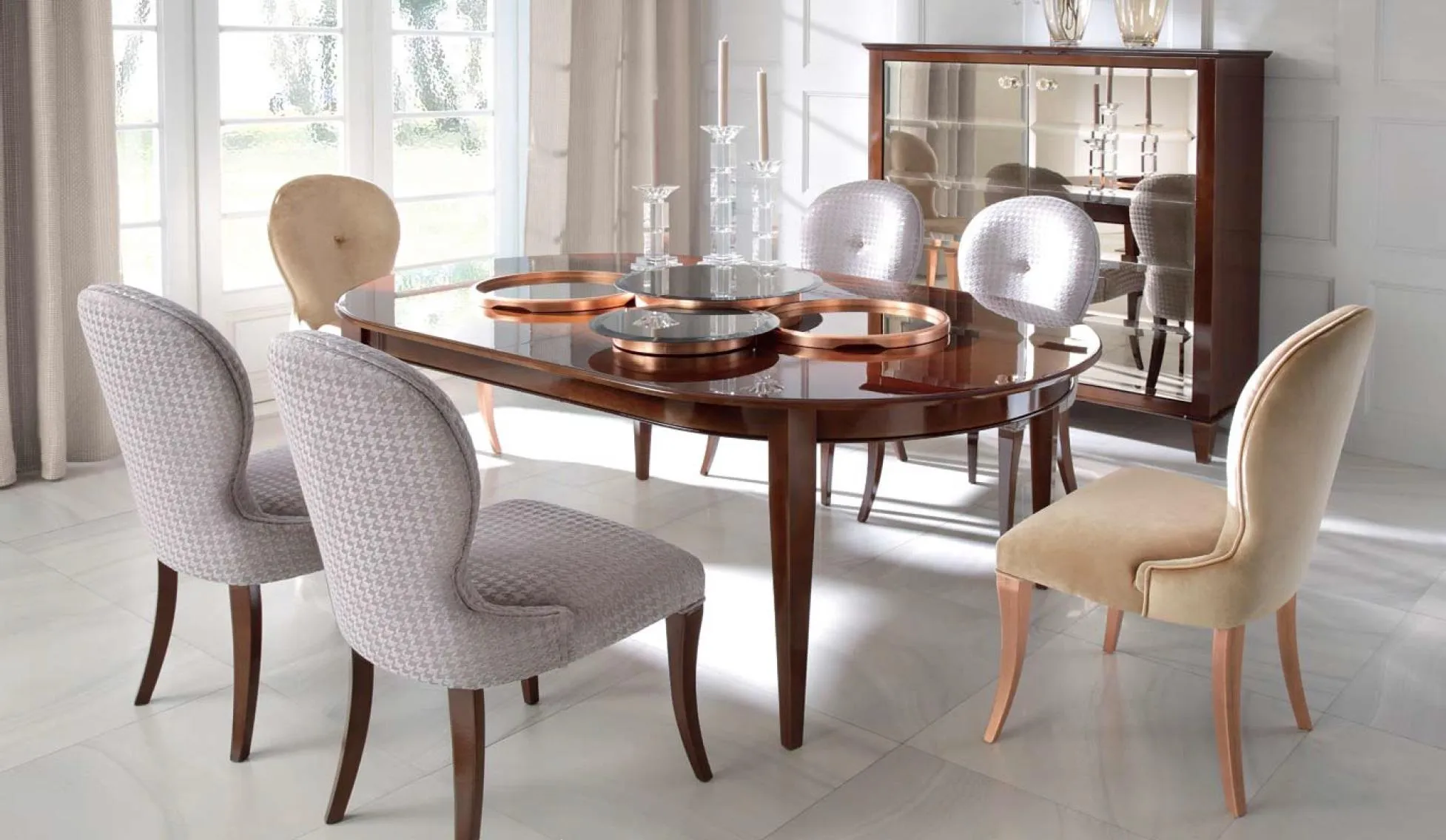 Modern dining room set, wooden table chairs