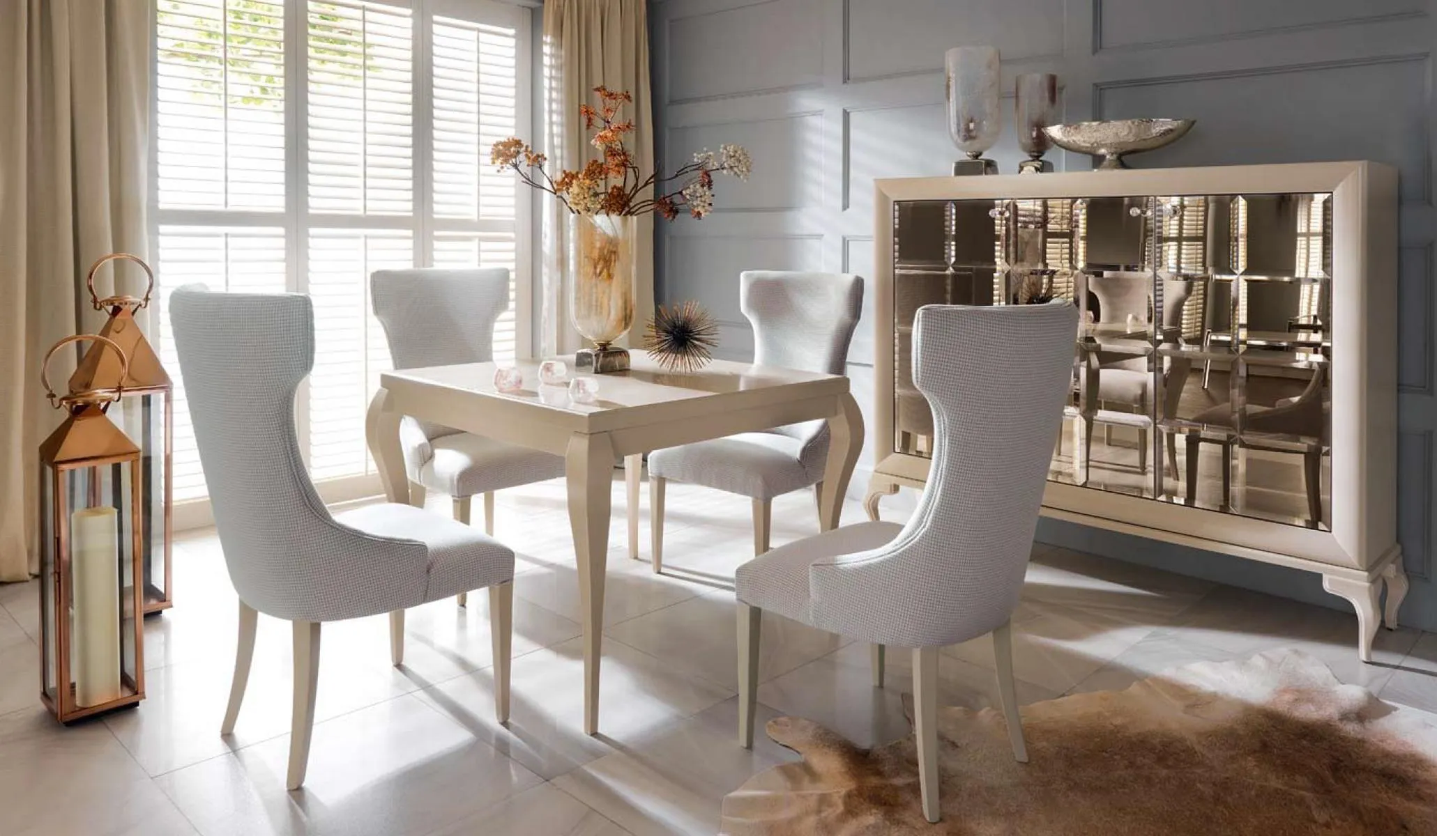 Luxury dining room dining table dining group chairs white set 5pcs