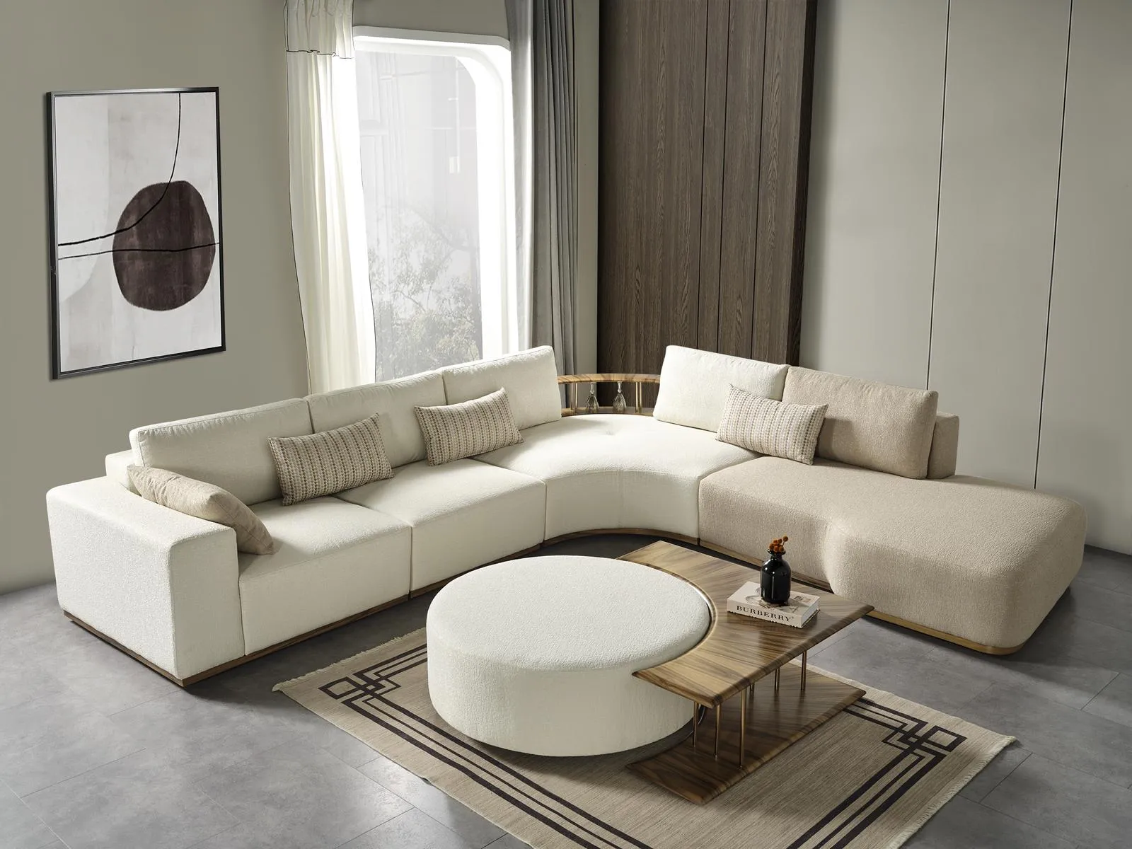 White corner sofa L-shape couch coffee table fabric furniture white