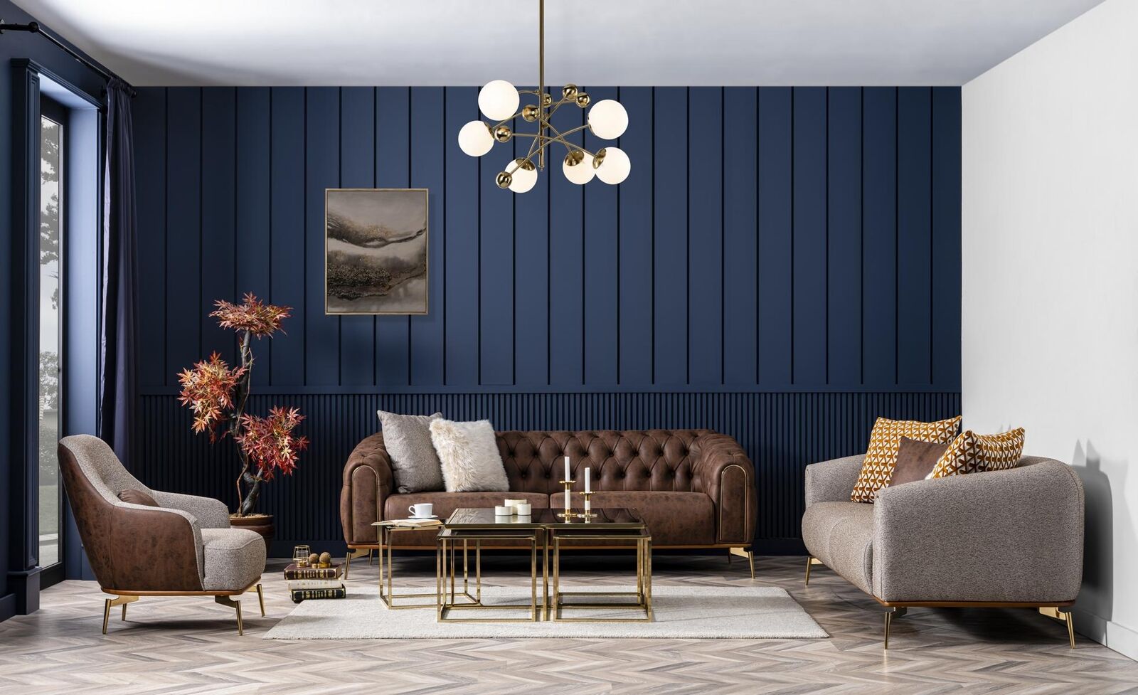 Sofa set Complete sofa set Sofa 431 seater fabric Brown 3pcs