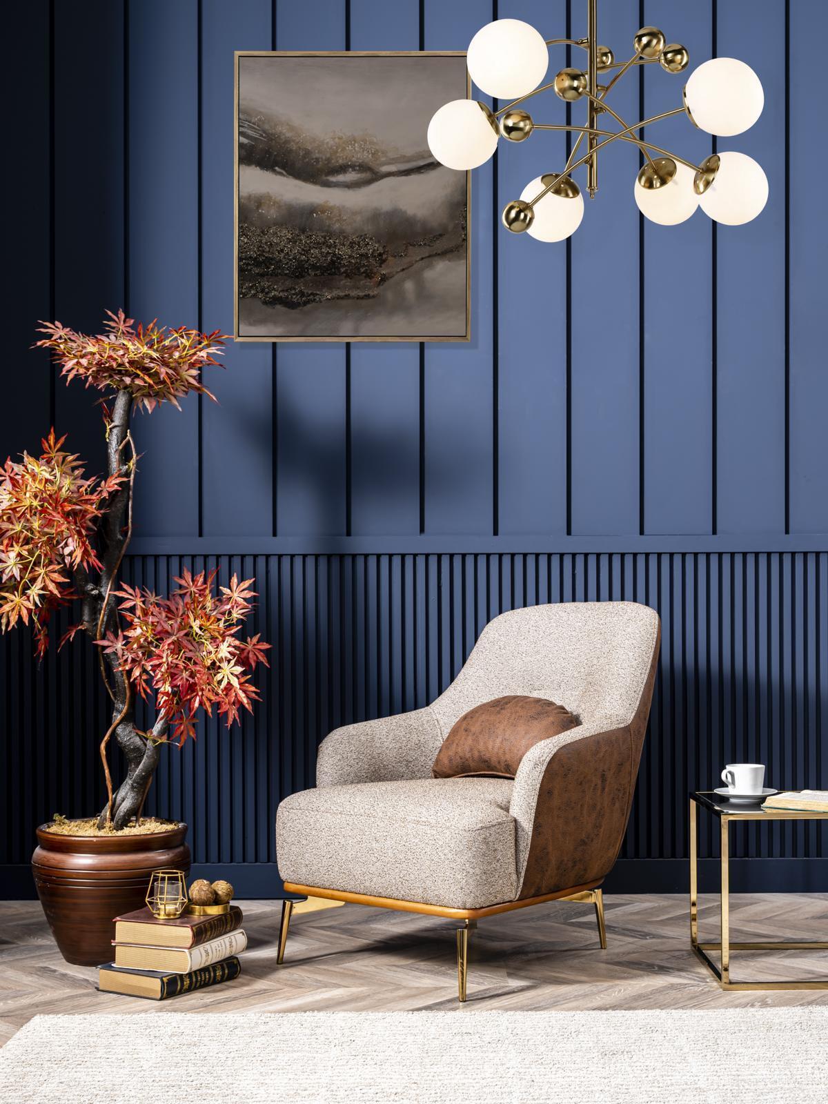 Armchair Wing Chair Modern Fabric Living Room Polyester Grey Design Seat
