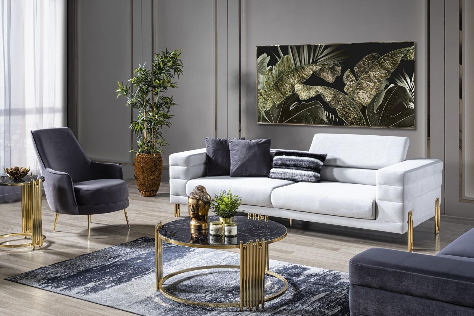 Luxury sofa set sofa 4 seater armchair fabric modern white modern set