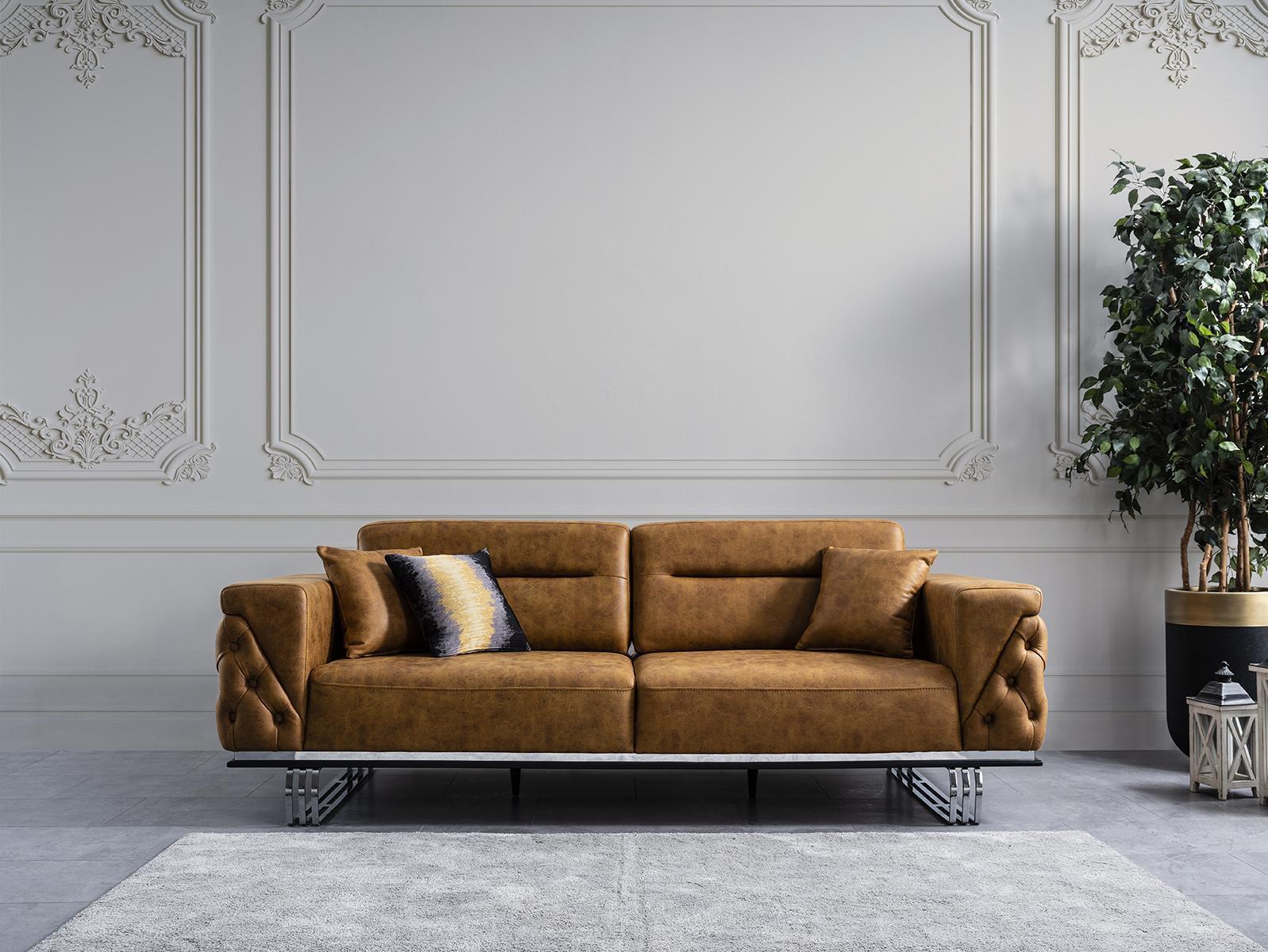 Four seater sofa 4 seater sofas faux leather brown living room luxury