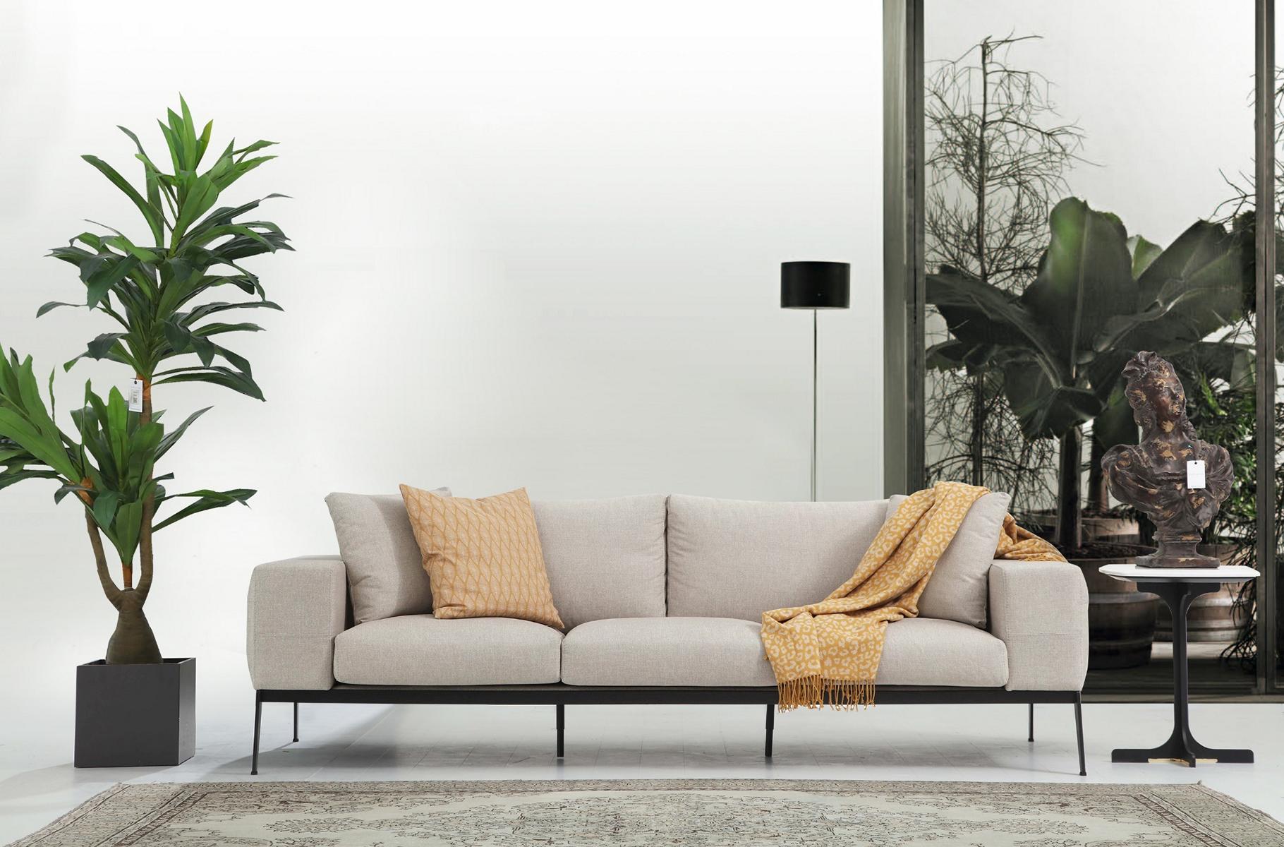 Three Seater Sofa 3 Seater Sofas Beige Fabric Living Room Luxury Modern