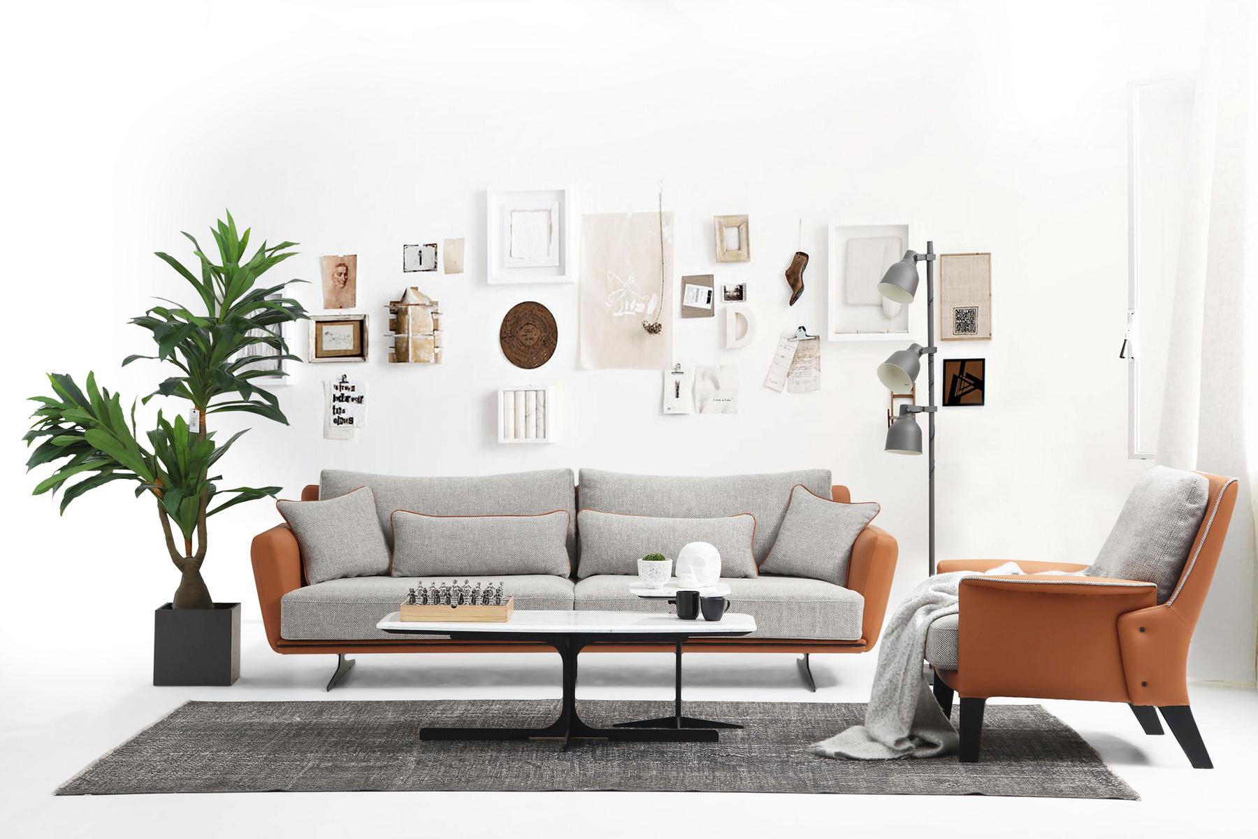 Sofa Set 21 Seater Living Room Sofa Orange Fabric Armchair Two Seater