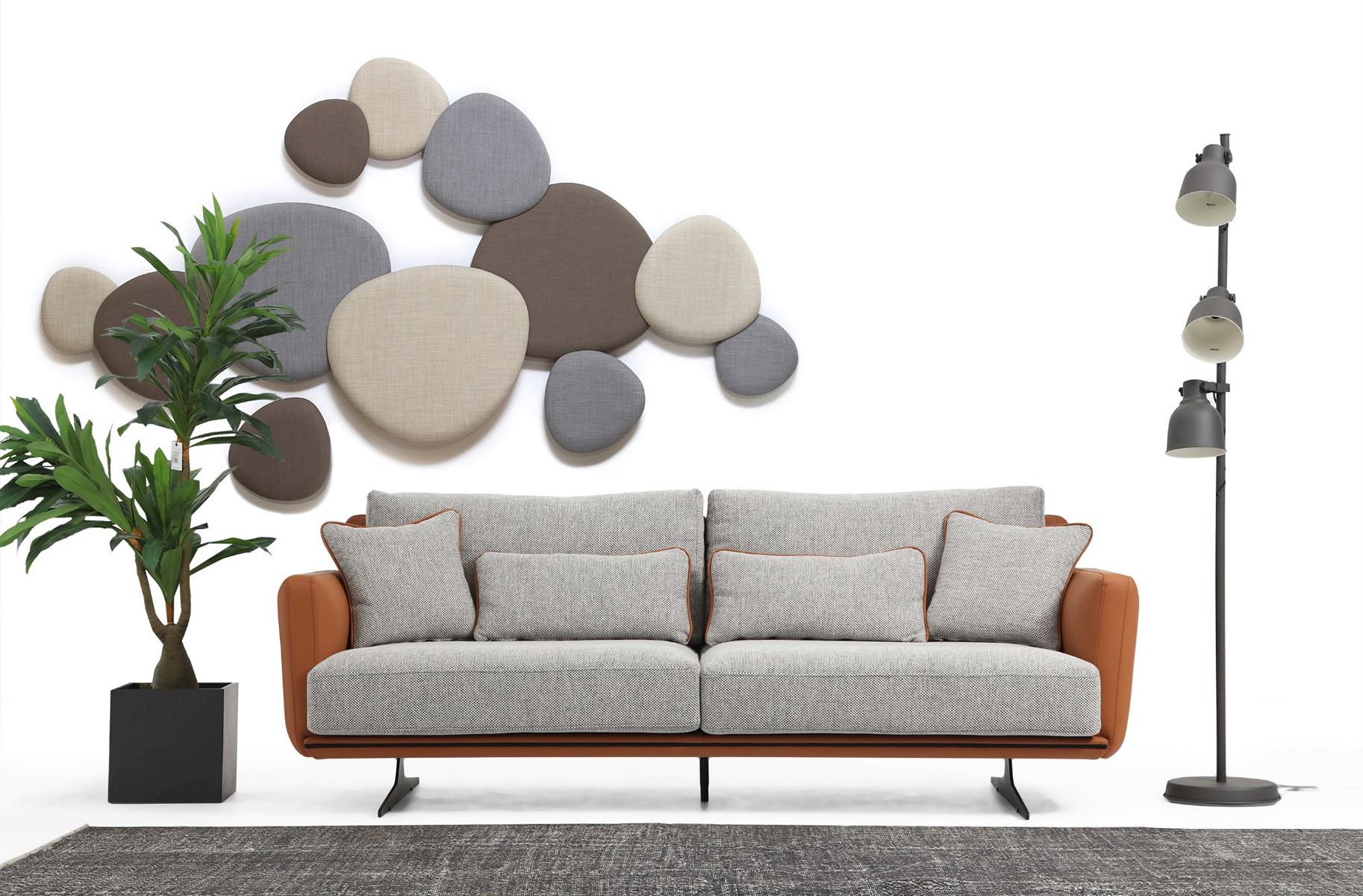 Three Seater Sofa 3 Seater Fabric Orange Modern Design Living Room Grey