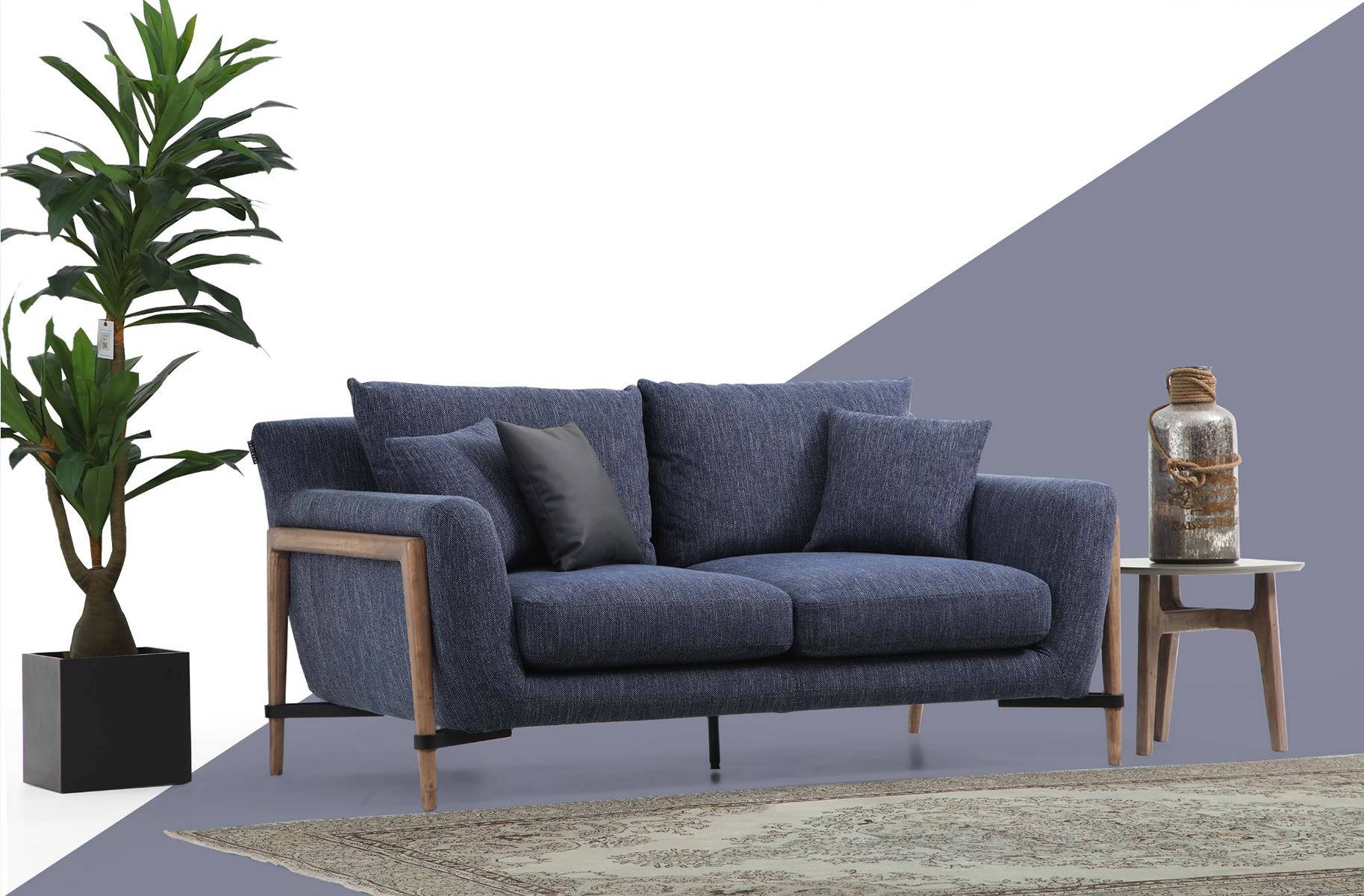 Four Seater Sofa 4 Seater Fabric Sofas Modern Design Living Room Blue