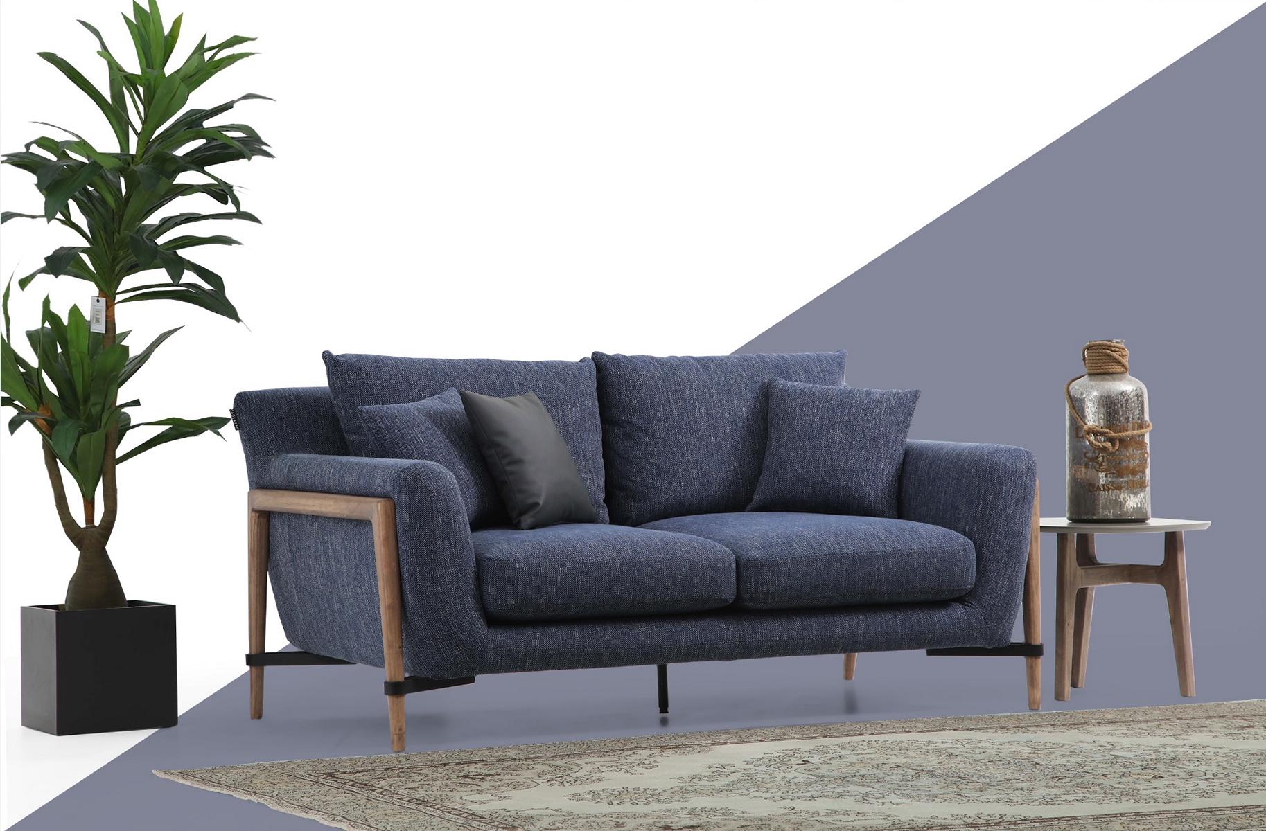 Three Seater Sofa 3 Seater Fabric Modern Sofas Design Living Room Blue