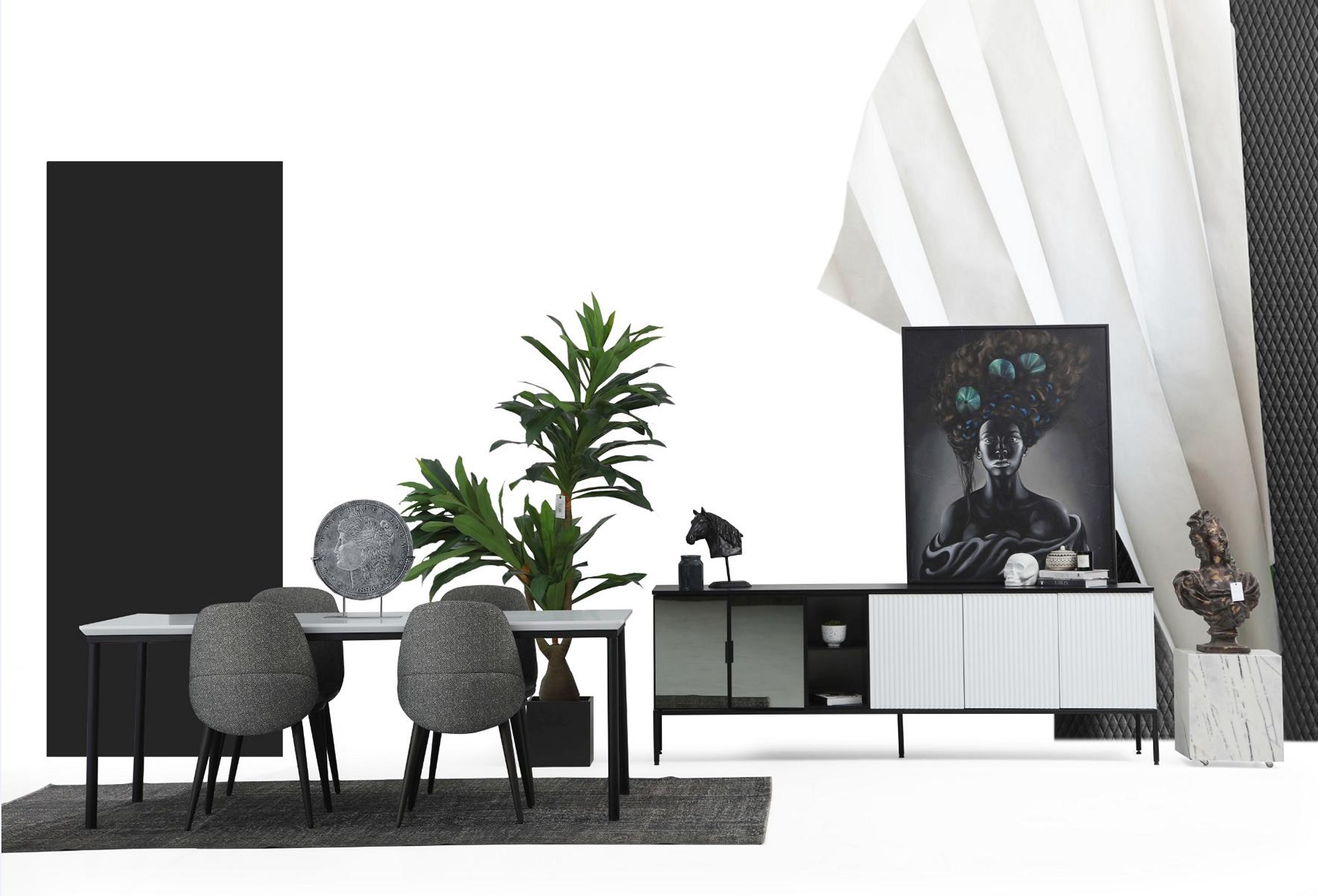 *Dining Room Group Dining Table Chairs Sideboard Table Wood Set 6pcs White