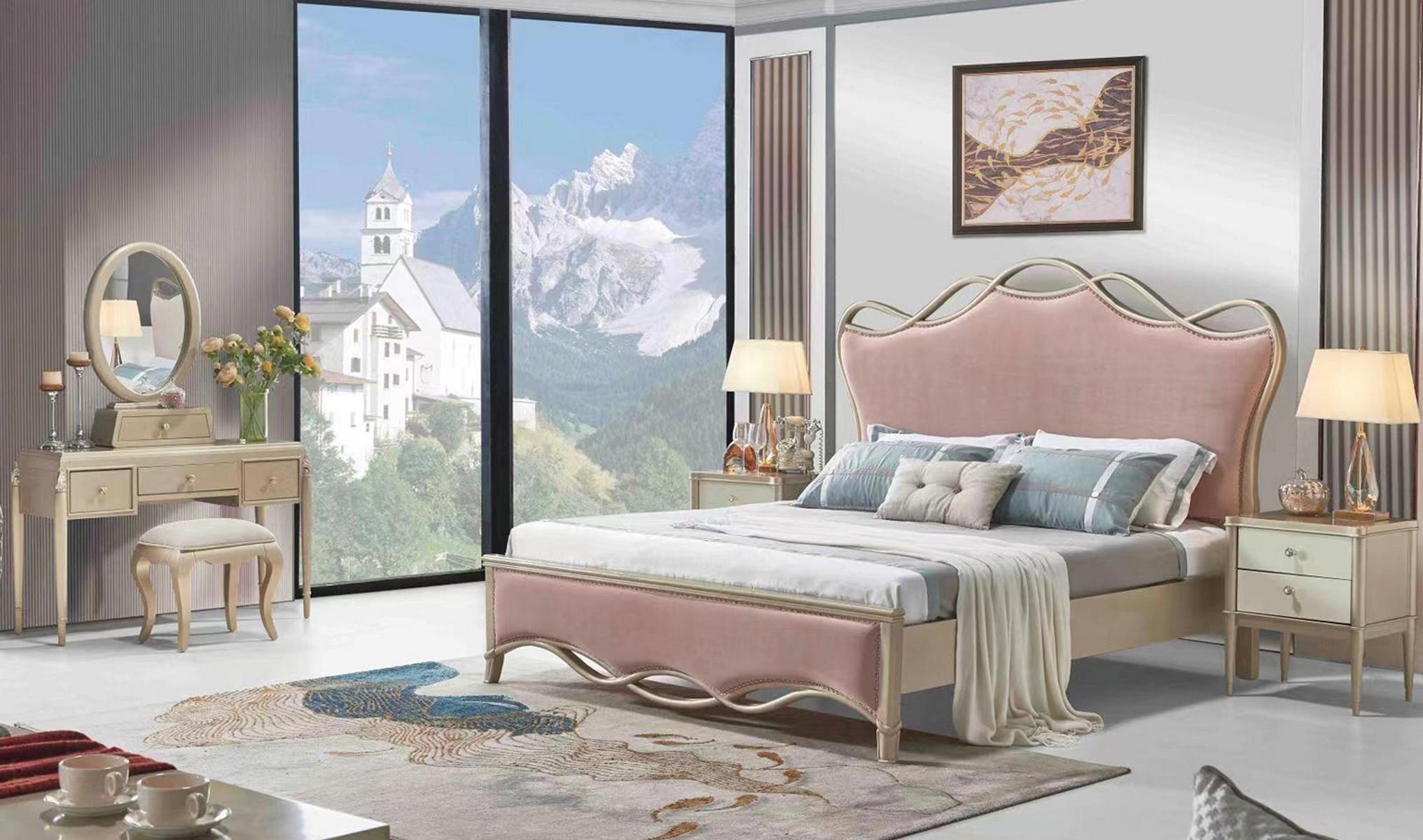 Design Bedroom Bed Luxury Beds Leather Pink Double Upholstery Furniture