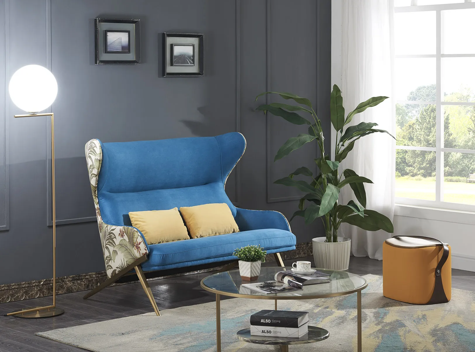 Classic 1.5 seater luxury blue seat furniture living room furniture couch