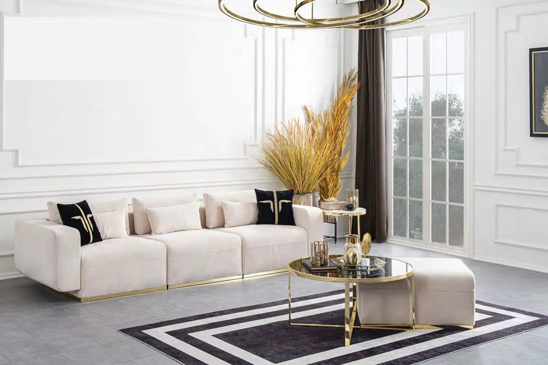 Large white five-seater luxury sofa living room landscape living room