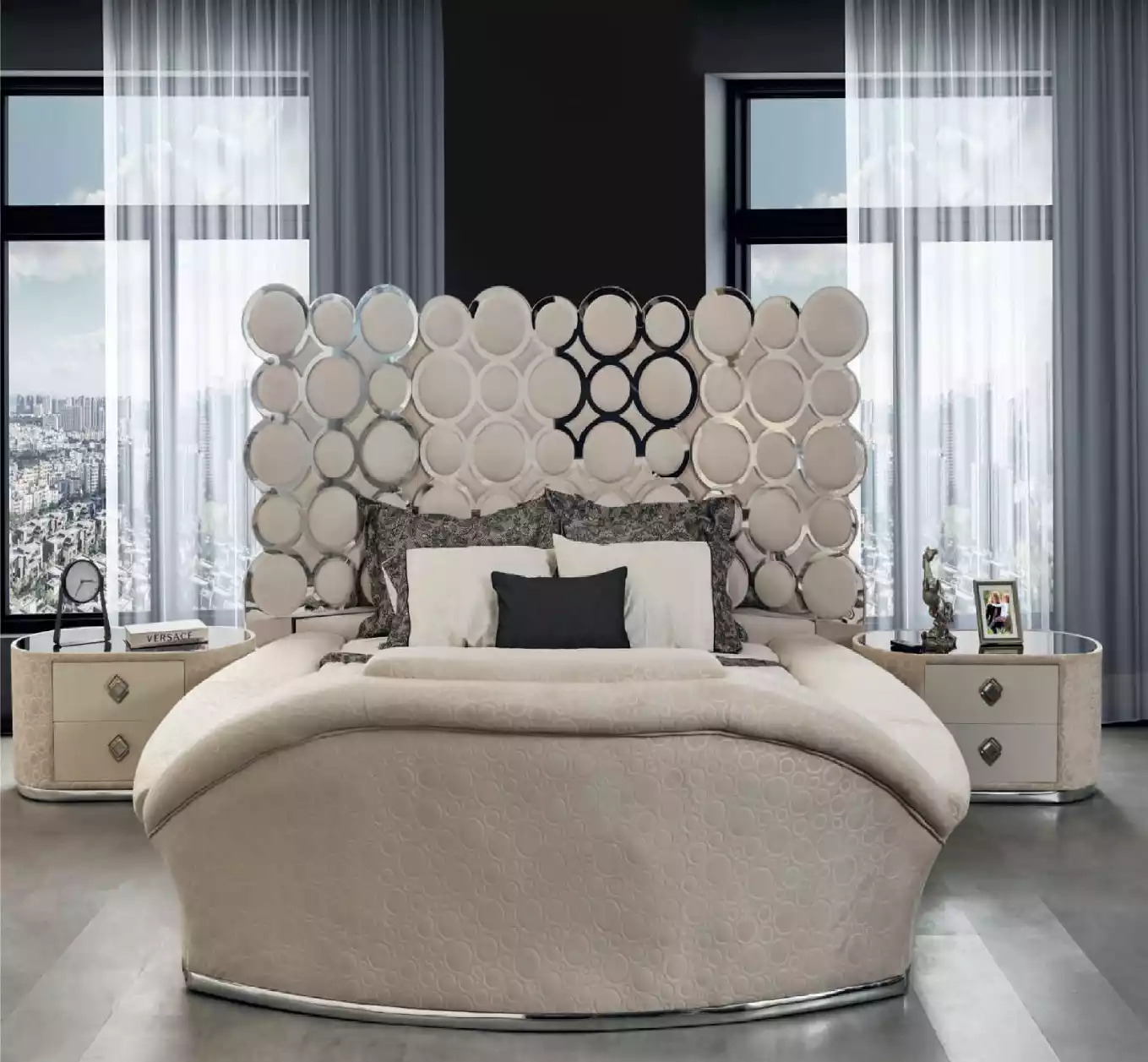 Designer Bed Luxury Textile Beds Bedroom Double Bed 200x200cm Bed Frame