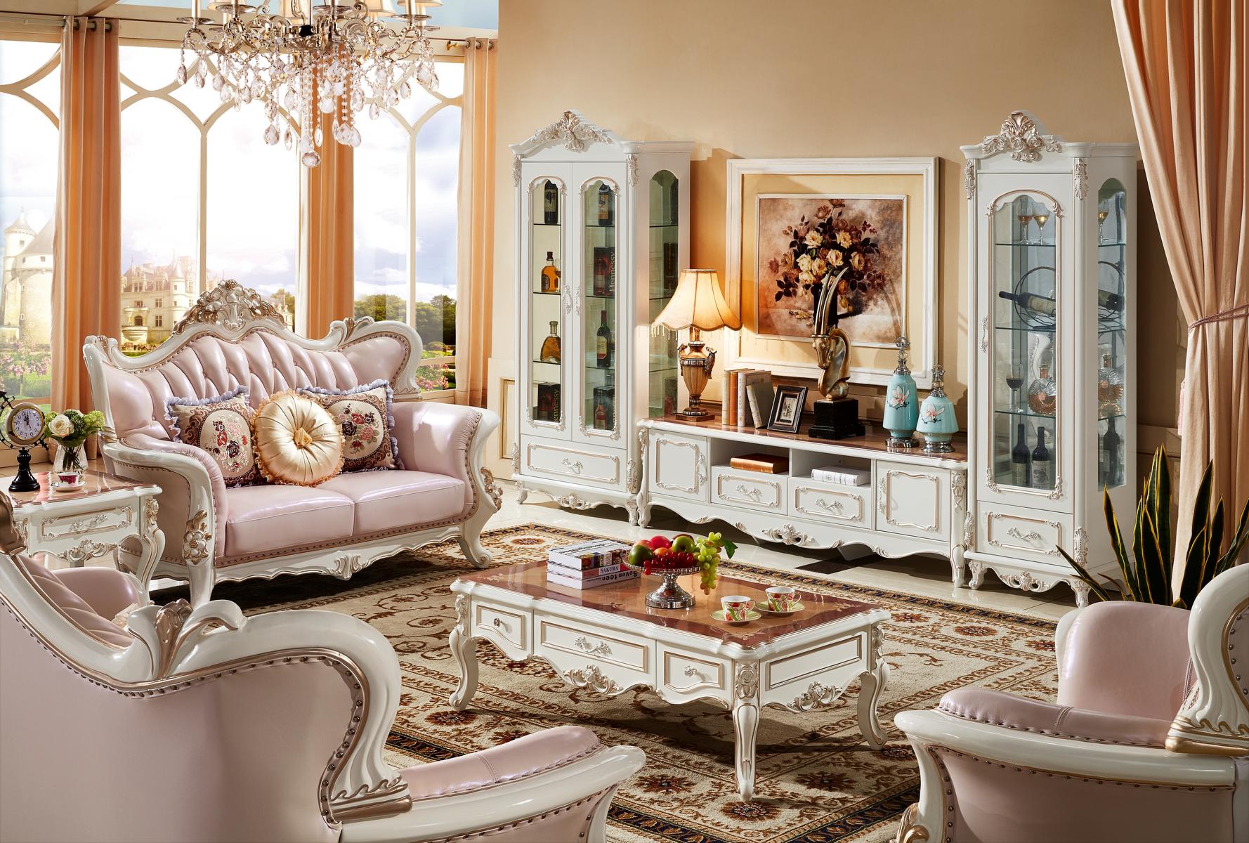 Display Cabinet White Luxury Living Room Furniture Wood Design Glass Cabinet Showcase Classic