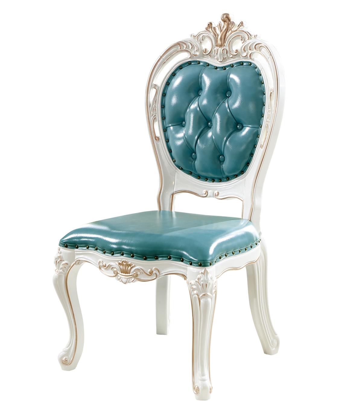 Blue Luxury Chair for Dining Room Upholstery Leather Elegant Chairs Classic