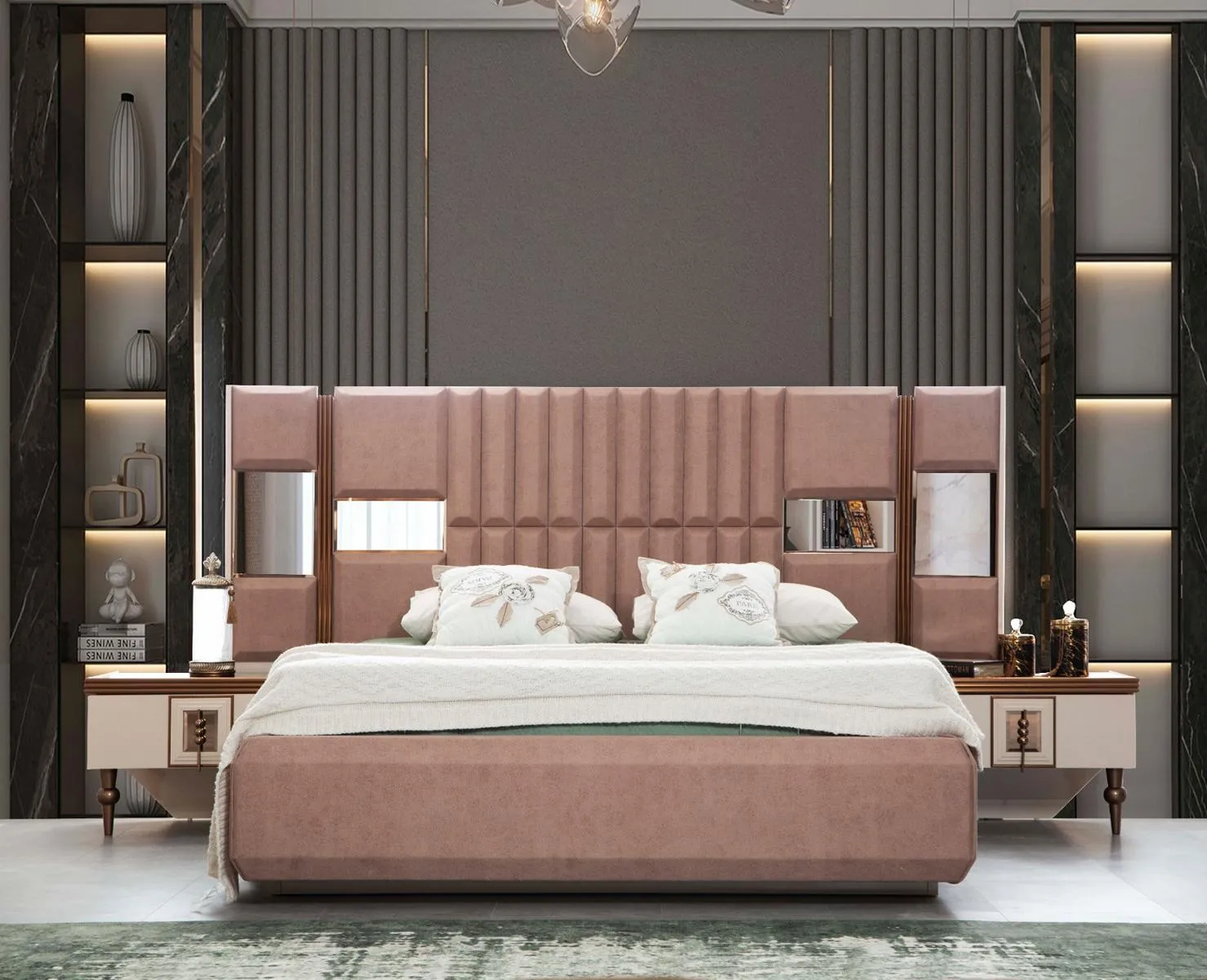 Luxury bed bedroom Italian furniture Novel material wood
