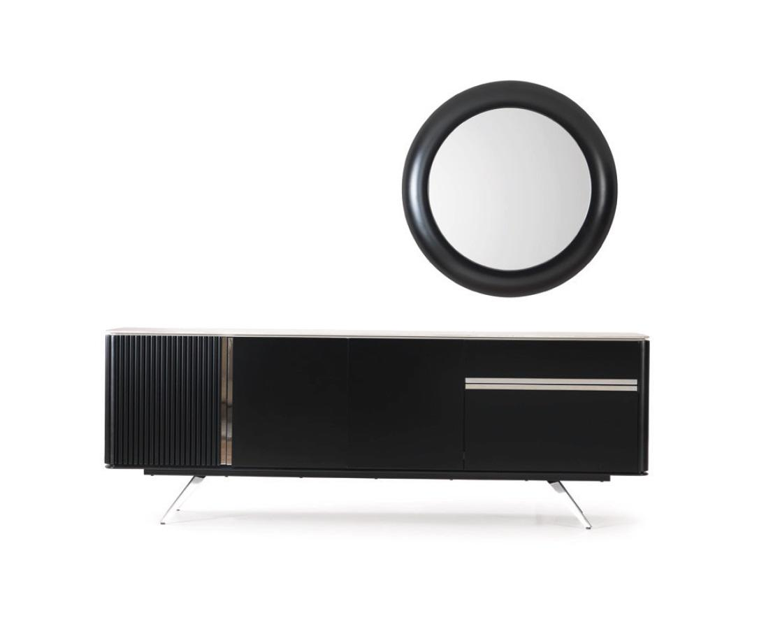 Living Room Sideboard Mirror Wood with Metal Style Black