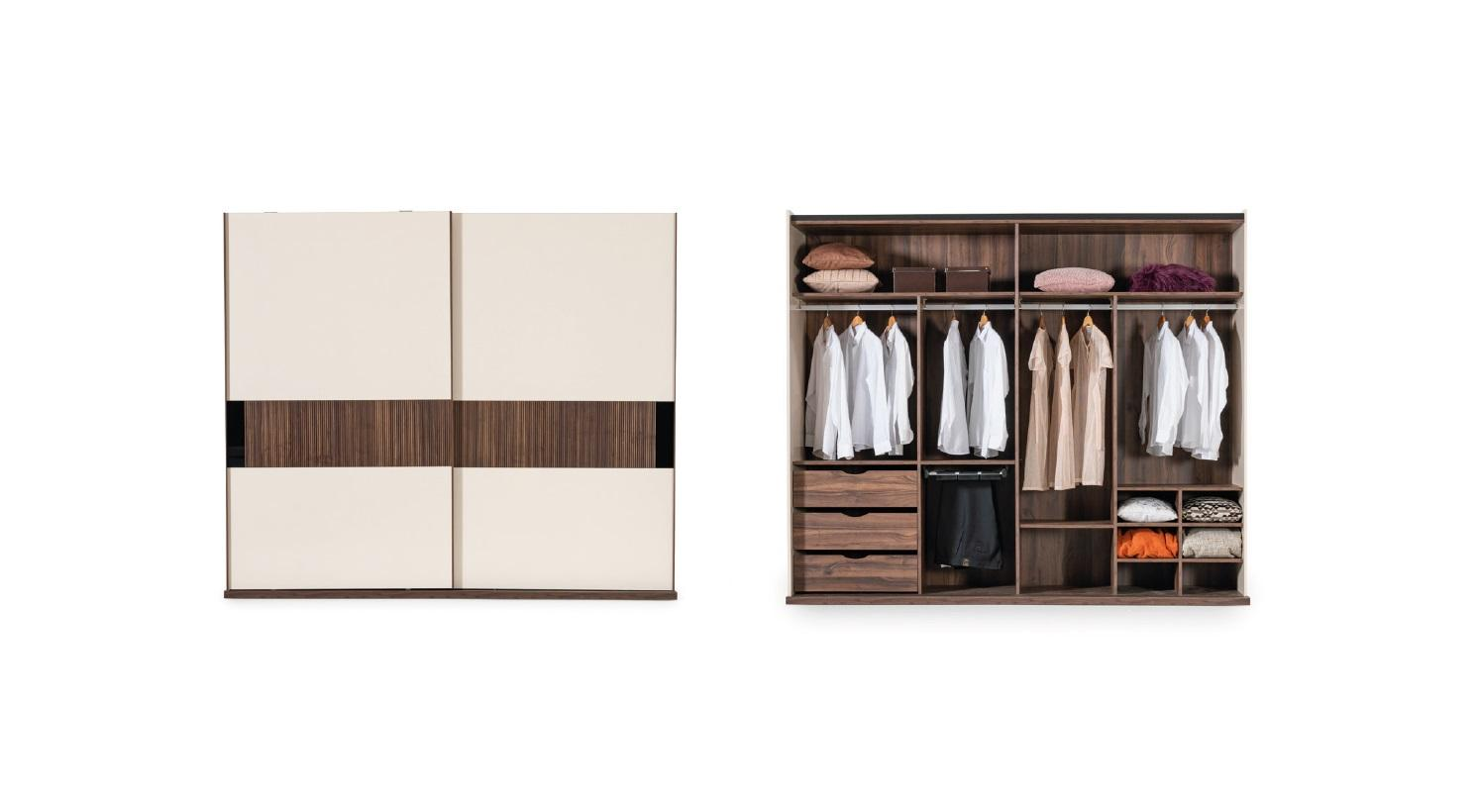 Luxury Wardrobe with Sliding Doors Wooden Wardrobe Modern Style Beige