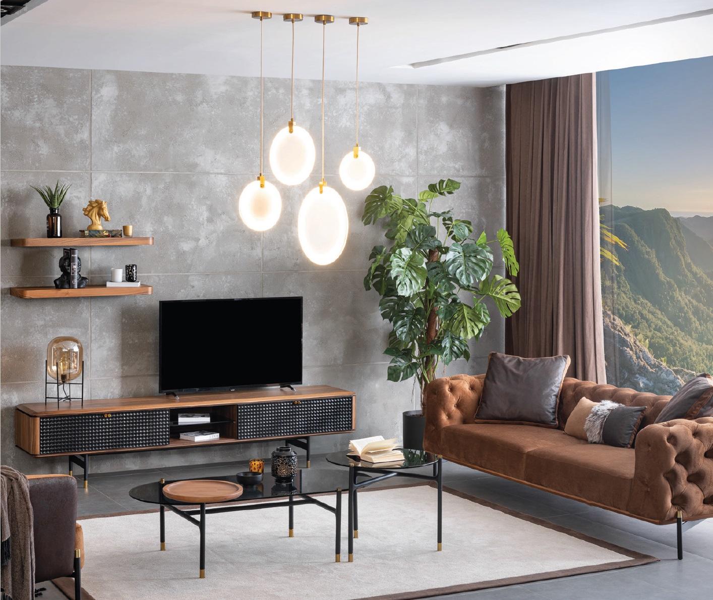 Wall Shelf Living Room Design Real Wood Brown Colour Furniture Material Wood