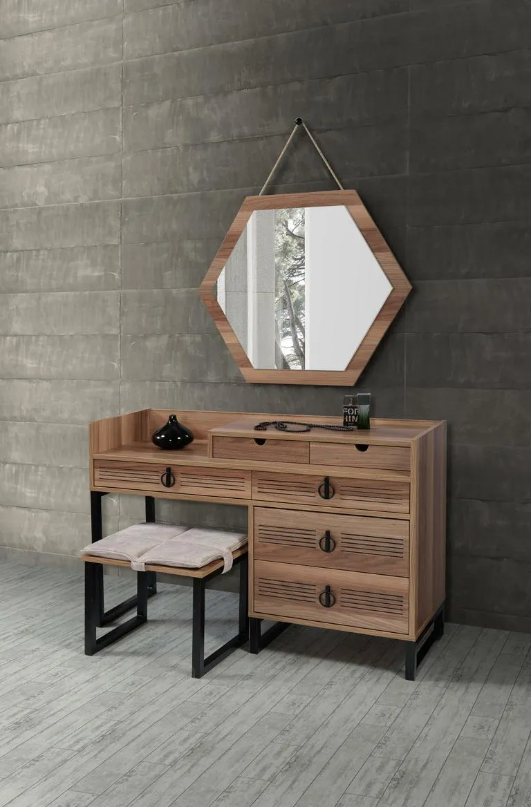 Bedroom mirror chest of drawers wood modern design luxury brown