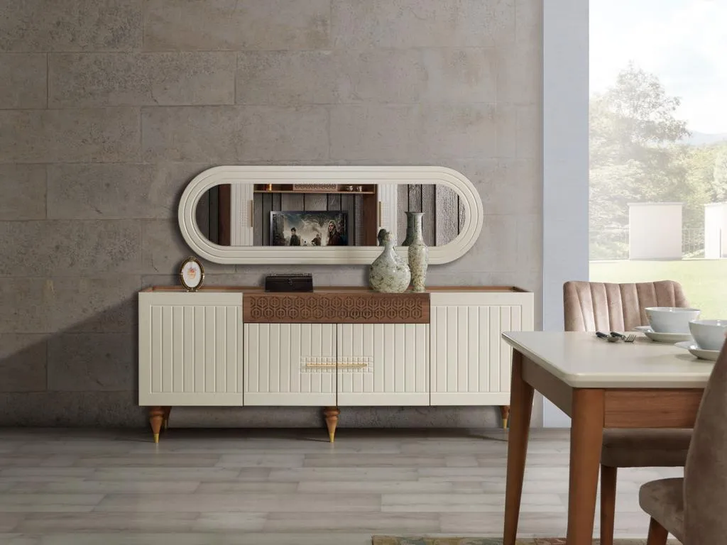 XXL sideboard chest of drawers 201cm with mirror 2-piece cabinet