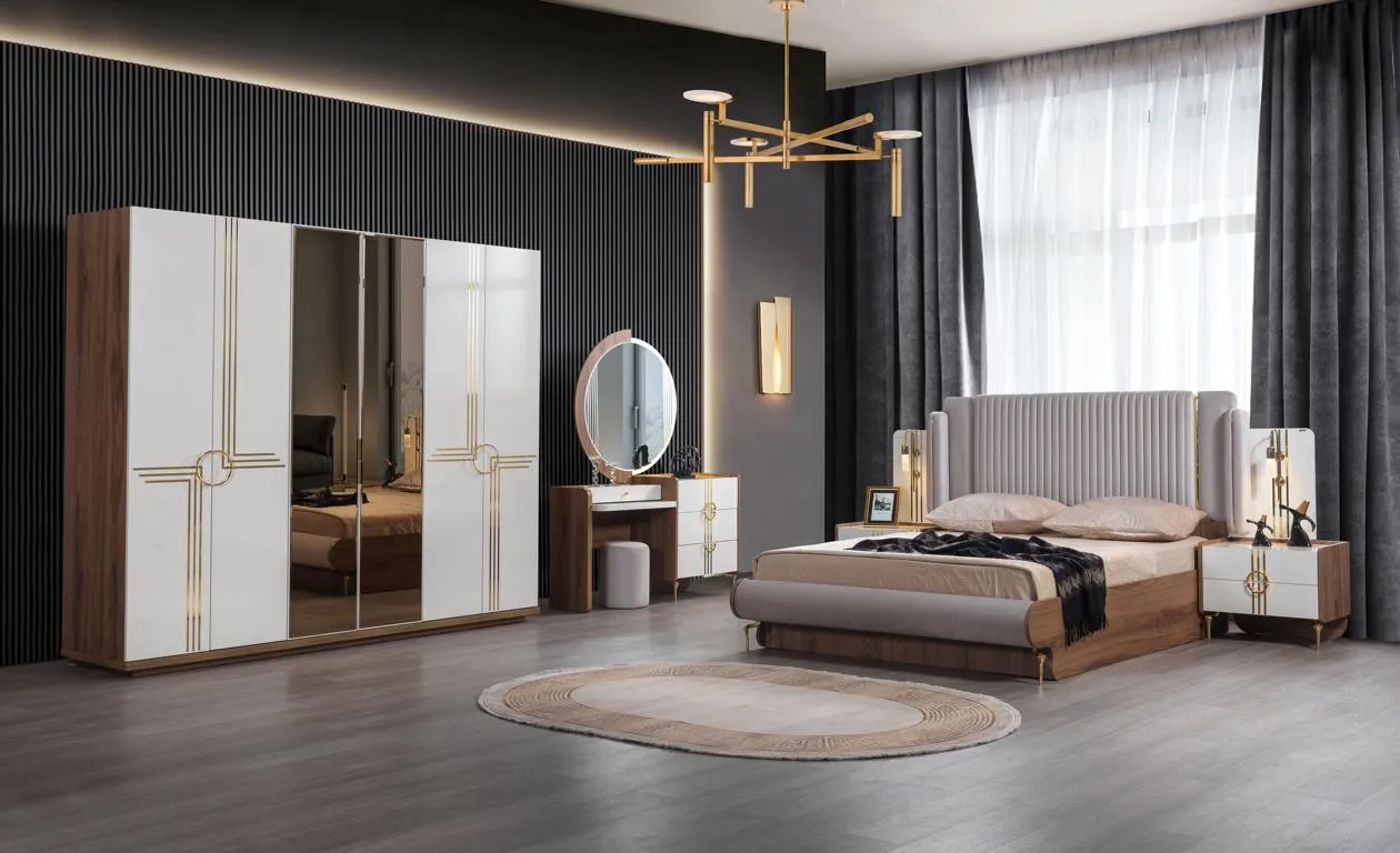 Bedroom set bed 2x bedside table closet design luxury 5 pcs