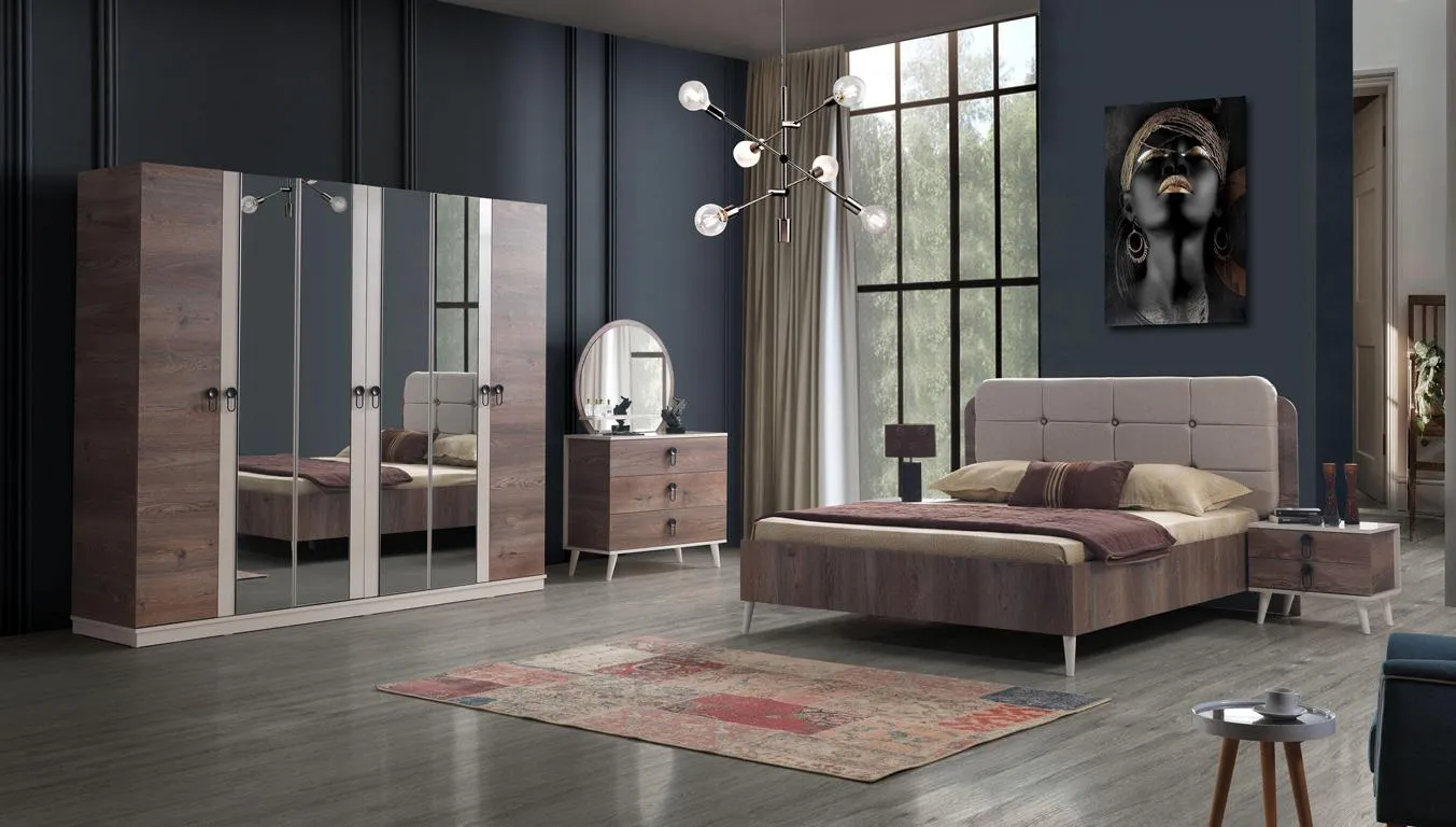 Bedroom complete set bed 2 x bedside table closet 5 pcs