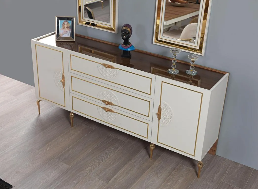 Living room set sideboard with 2x mirror set 3pcs white sideboard