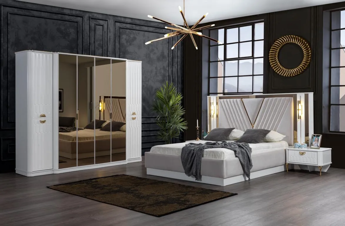 Bedroom set bed 2x bedside table closet wooden set 4 pcs.