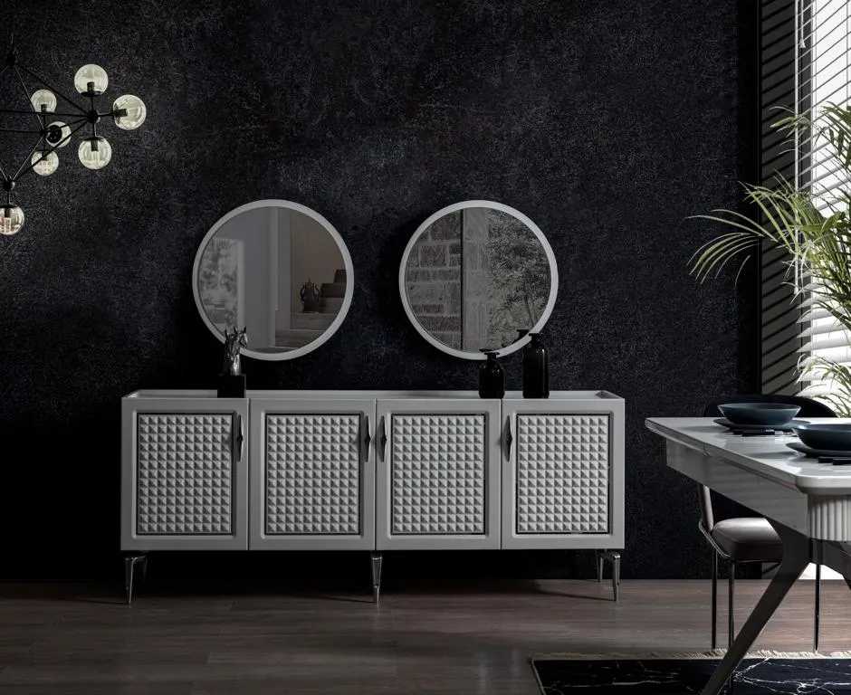Gray sideboard cupboard shelf furniture mirror chests of drawers 3pcs