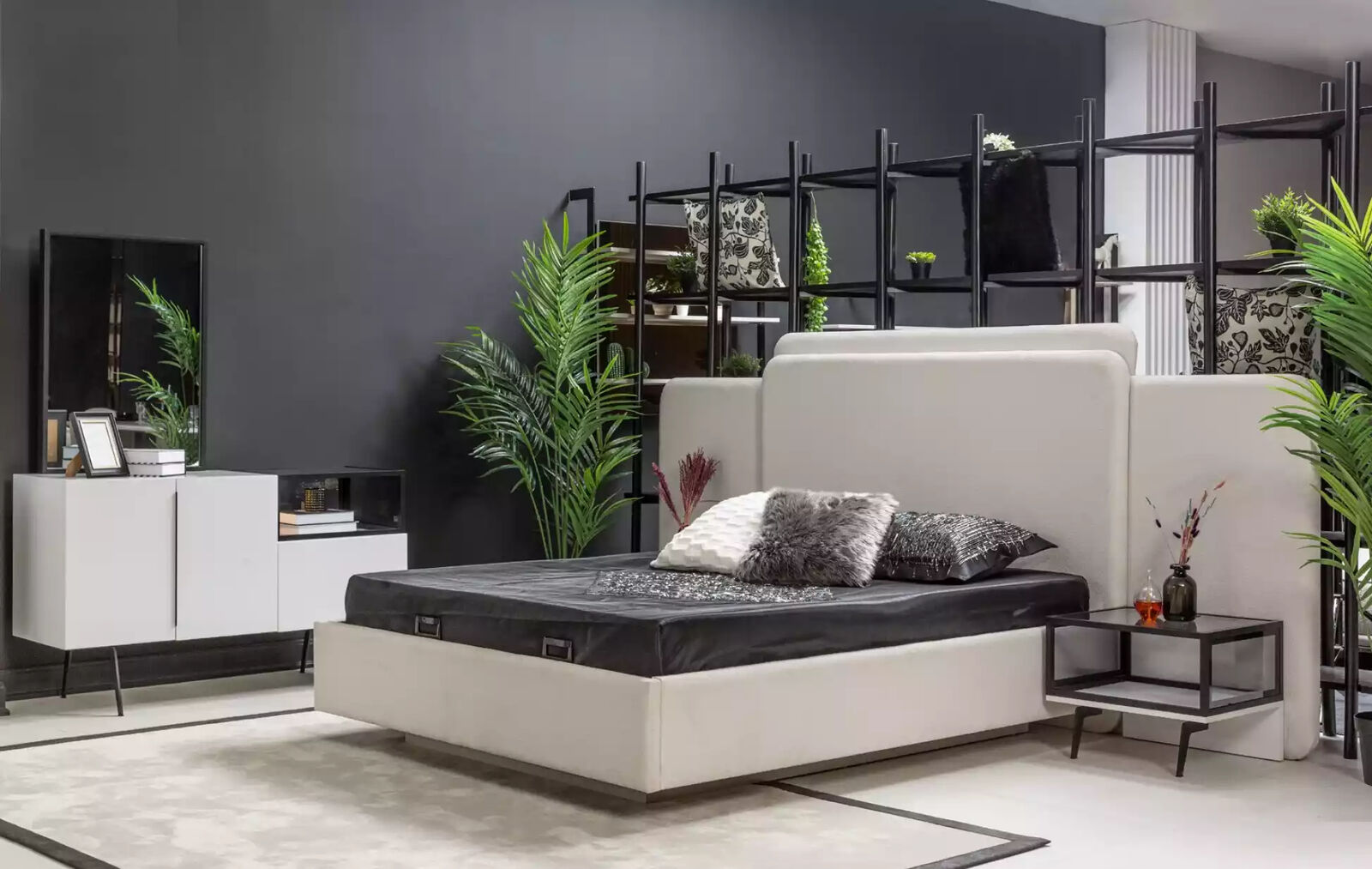 Bedroom bed 2x bedside tables luxury dresser set design furniture 5pcs.