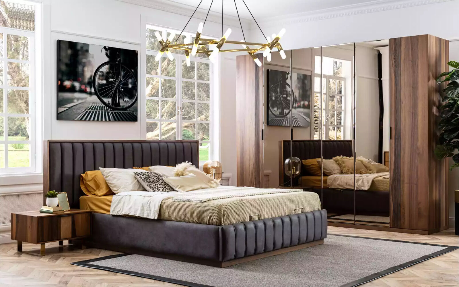Bedroom Design Set Beds 2x bedside tables 4 pcs. furniture New