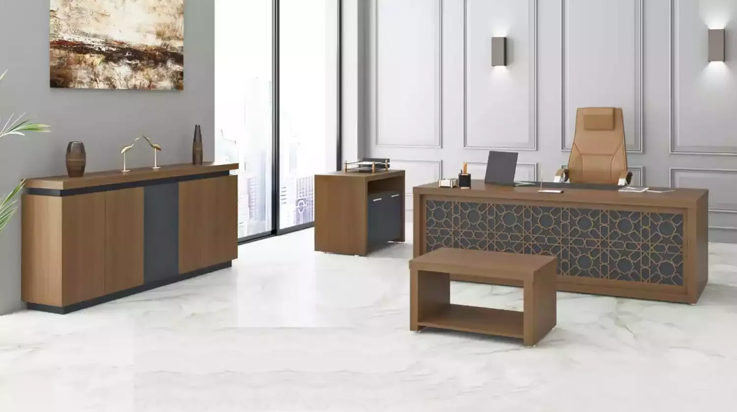 Wooden furniture office set desk coffee table study furniture 4pcs
