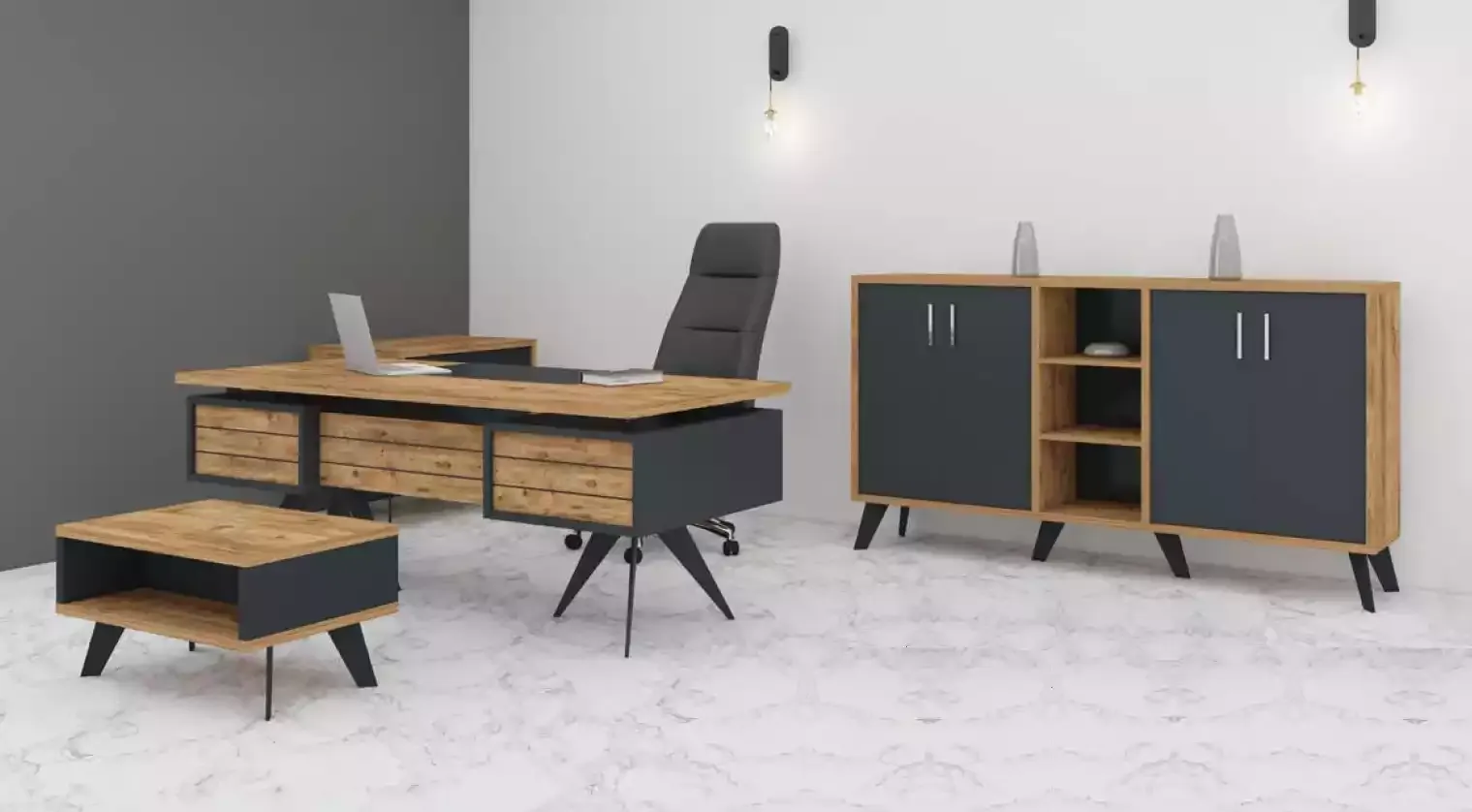 Large study set office furniture desk dresser table