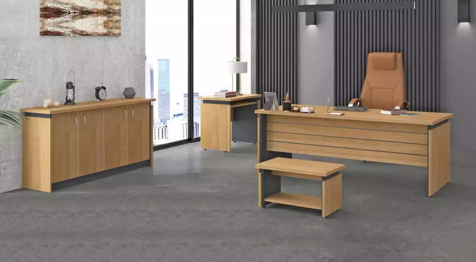 Study wood furnishings complete set desk office furniture 4tlg