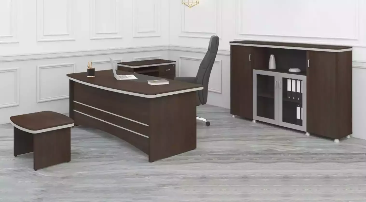 Modern Office Set Desk Cabinet Side Tables Complete 4pcs