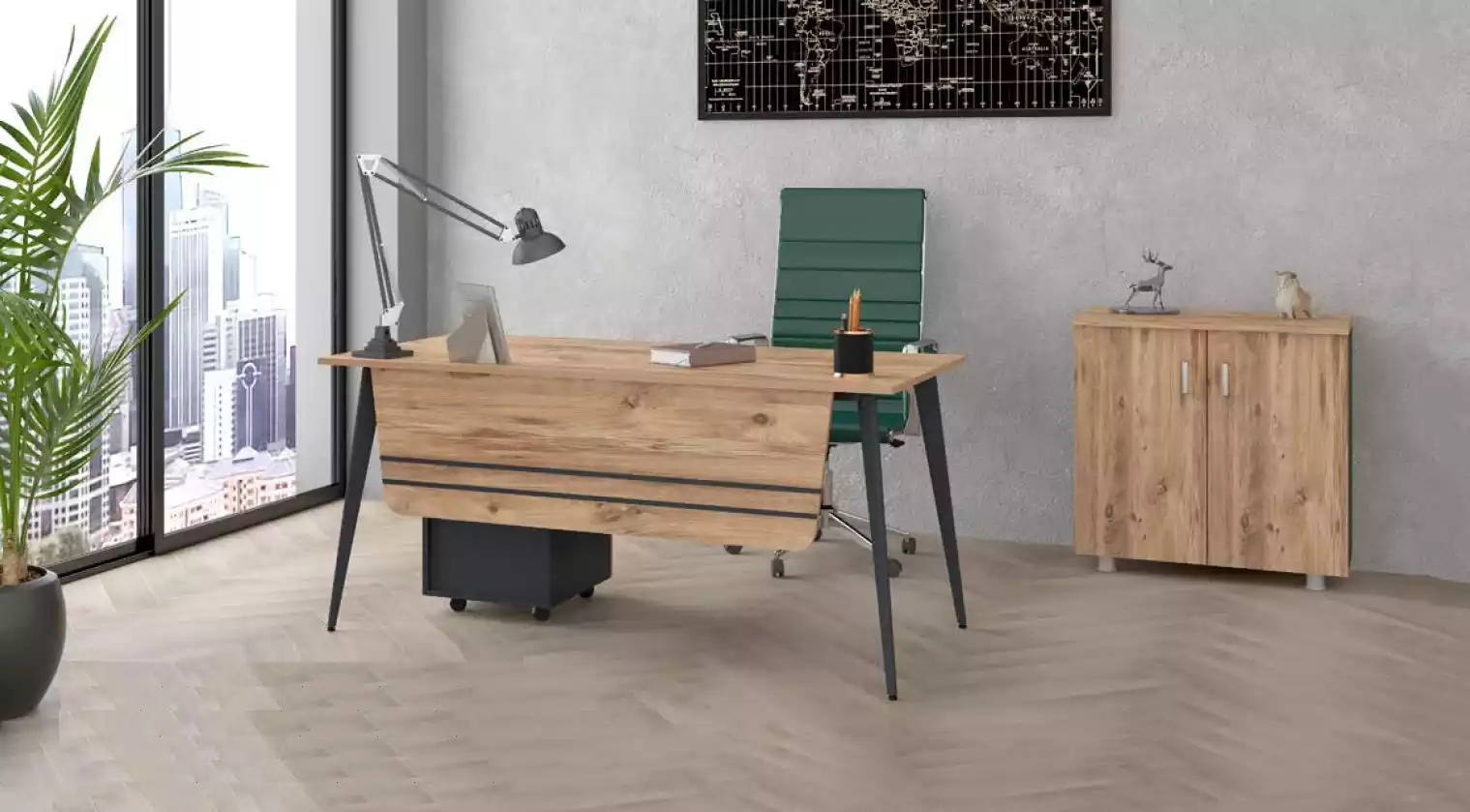 Table office set set desk with filing cabinet complete 2pcs