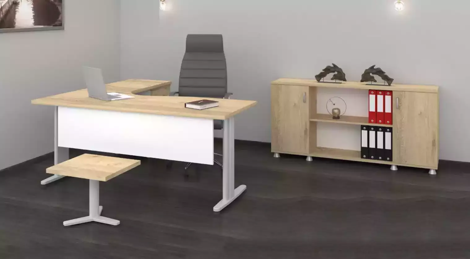 Corner desk office study modern complete set furniture 3pcs