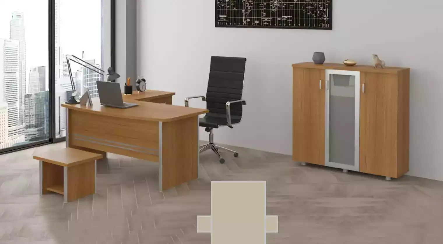 Complete office furniture set filing cabinets corner writing table 3pcs