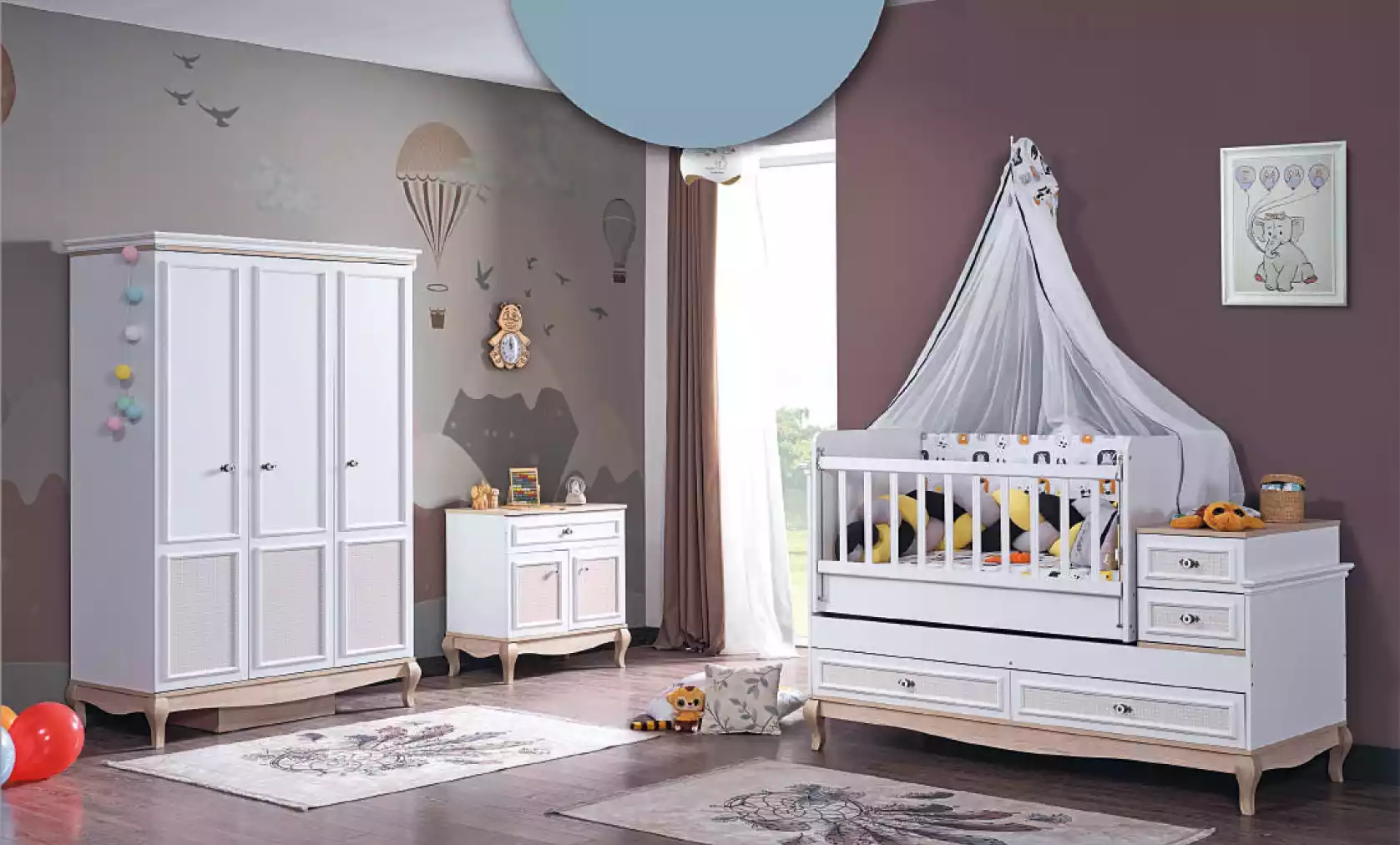 Baby bed children\'s room complete cupboard chest of drawers 3 pieces