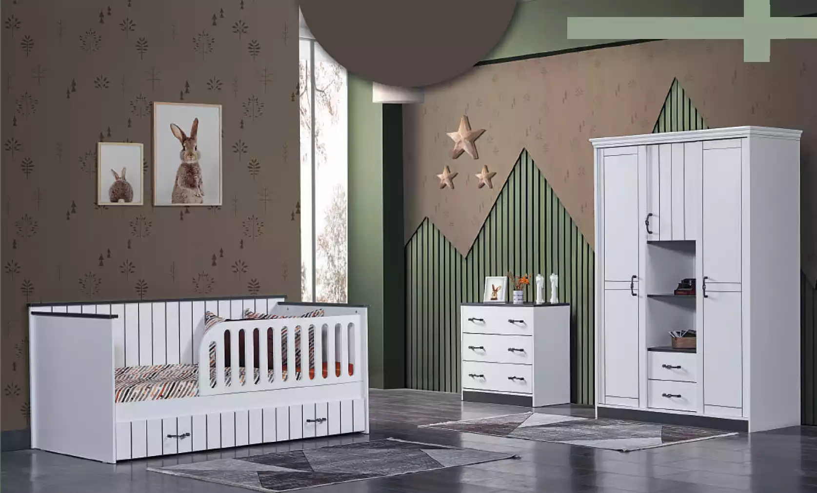 Toddler Children\'s Room Bedroom Bed Dresser Wardrobe 3 Pieces