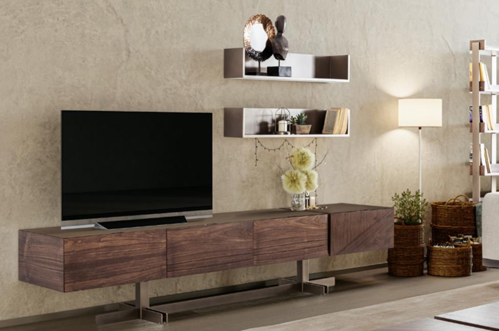 Modern RTV lowboard sideboard wooden furniture stainless steel living room brown new