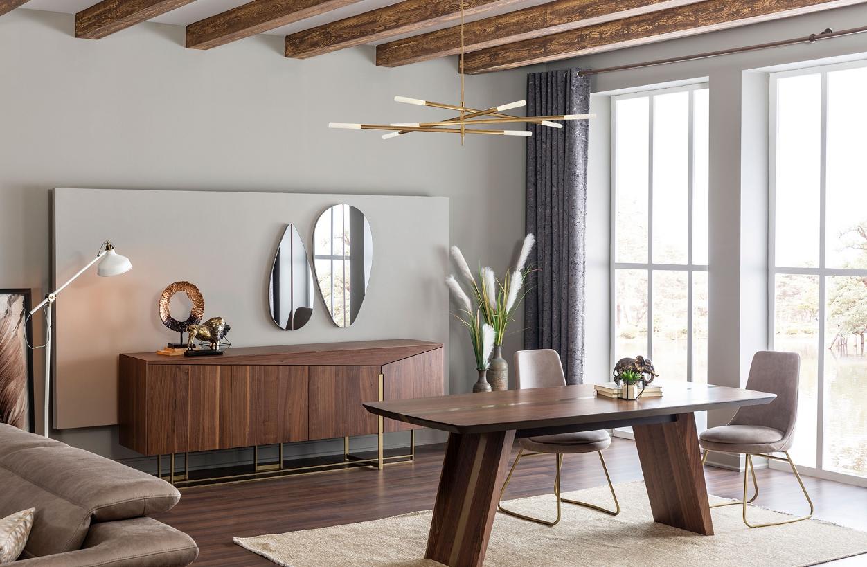 Dining Table Dining Room Chairs Sideboard Set Wood Brown Set 9pcs