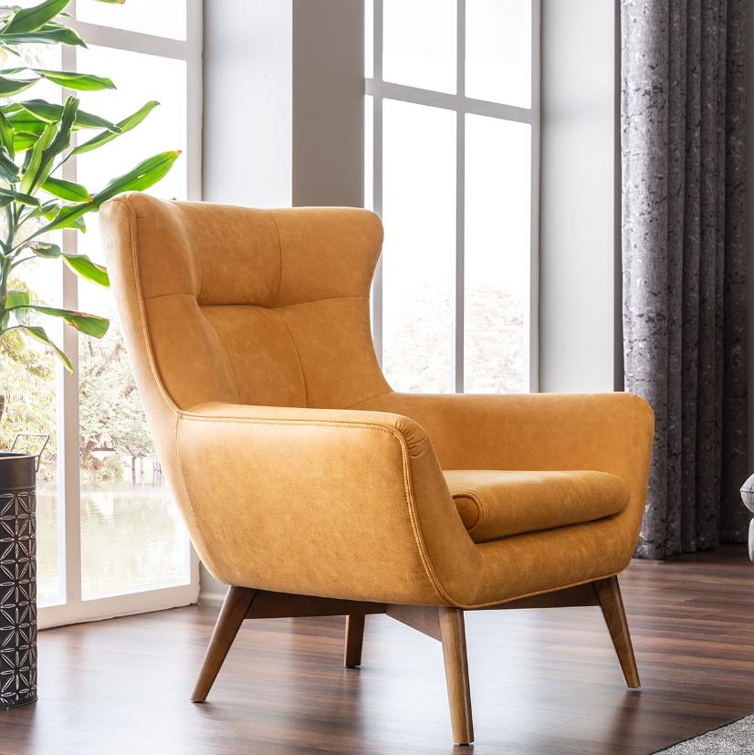 Armchair wing chair cocktail armchair seater modern design faux leather yellow
